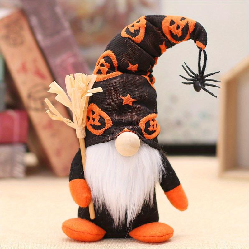1pc Witch Gnomes Plush Halloween Decorations with Spider Bat Ornaments Elf