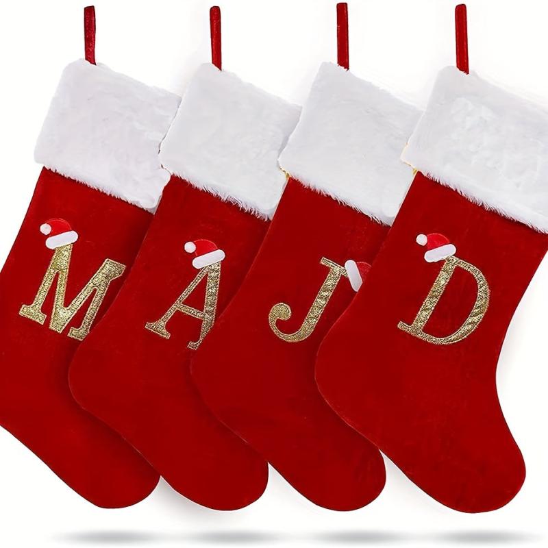 Christmas Stockings Red Velvet With Soft Plush Cuff Embroidered Xmas Stockings