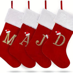 Christmas Stockings Red Velvet With Soft Plush Cuff Embroidered Xmas Stockings