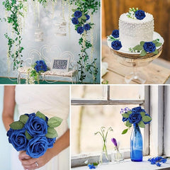 25pcs Real Touch Sapphire Artificial Roses for Weddings and Birthdays