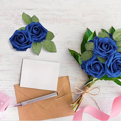 25pcs Real Touch Sapphire Artificial Roses for Weddings and Birthdays