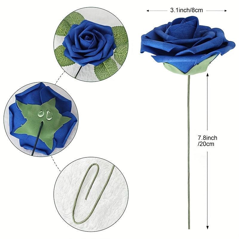 25pcs Real Touch Sapphire Artificial Roses for Weddings and Birthdays