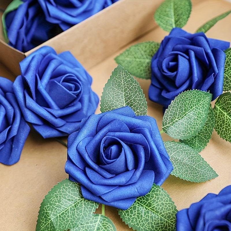 25pcs Real Touch Sapphire Artificial Roses for Weddings and Birthdays