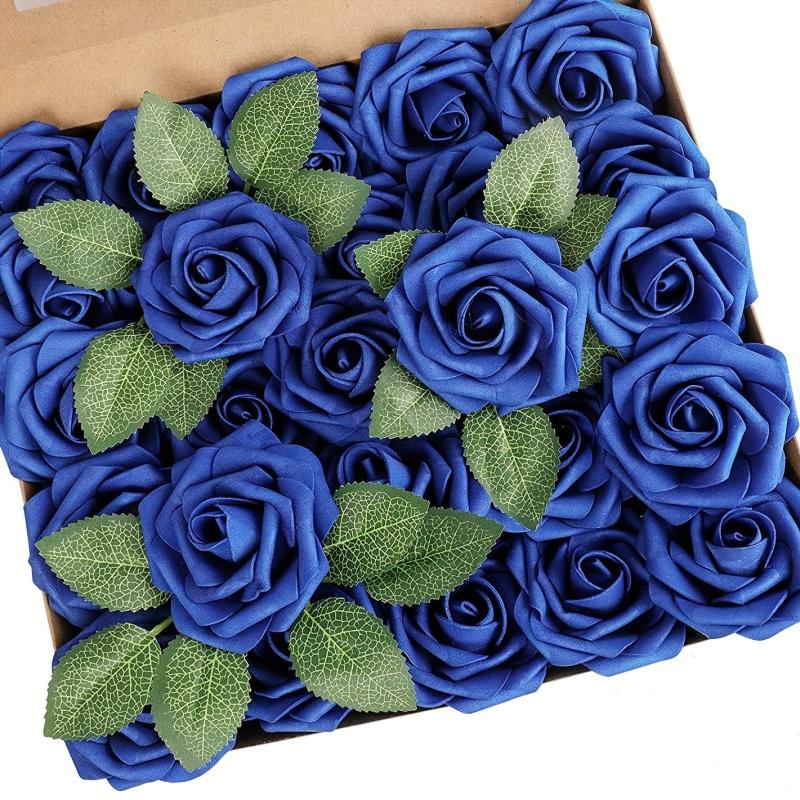 25pcs Real Touch Sapphire Artificial Roses for Weddings and Birthdays