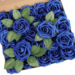 25pcs Real Touch Sapphire Artificial Roses for Weddings and Birthdays