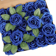 25pcs Real Touch Sapphire Artificial Roses for Weddings and Birthdays