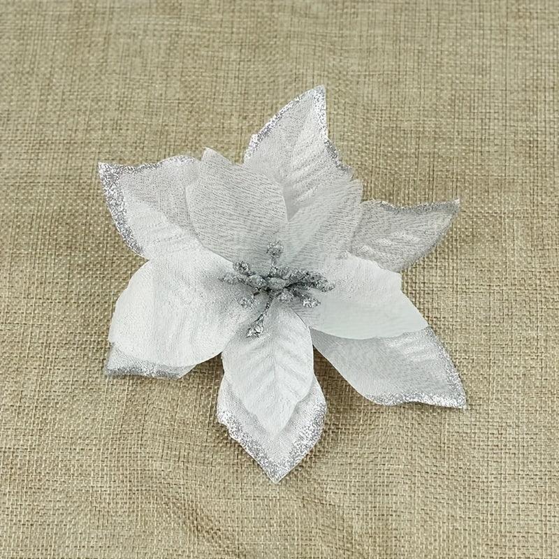 12pcs Gold Glitter Poinsettia Christmas Decorations