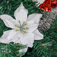 12pcs Gold Glitter Poinsettia Christmas Decorations
