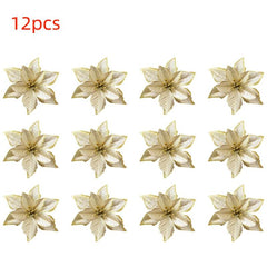 12pcs Gold Glitter Poinsettia Christmas Decorations