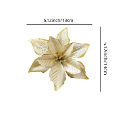 12pcs Gold Glitter Poinsettia Christmas Decorations