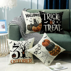 Halloween Theme Linen Blend Throw Pillow Cover 44x44cm Home Decor