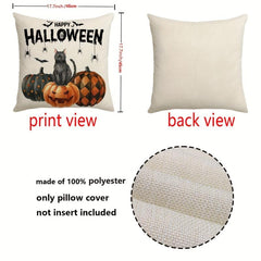 Halloween Theme Linen Blend Throw Pillow Cover 44x44cm Home Decor