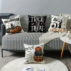 Halloween Theme Linen Blend Throw Pillow Cover 44x44cm Home Decor