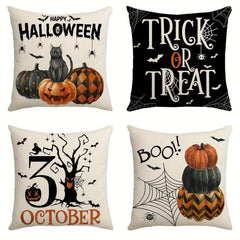 Halloween Theme Linen Blend Throw Pillow Cover 44x44cm Home Decor