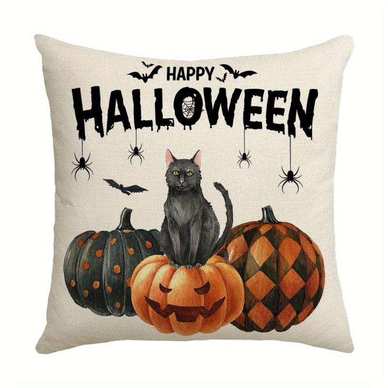 Halloween Theme Linen Blend Throw Pillow Cover 44x44cm Home Decor