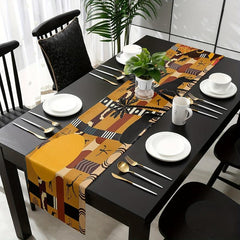 African Woman Cotton Linen Table Runner Elephant Giraffe Wedding Party Decor
