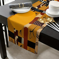 African Woman Cotton Linen Table Runner Elephant Giraffe Wedding Party Decor