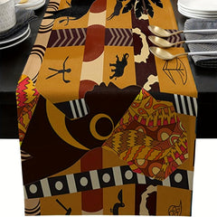 African Woman Cotton Linen Table Runner Elephant Giraffe Wedding Party Decor