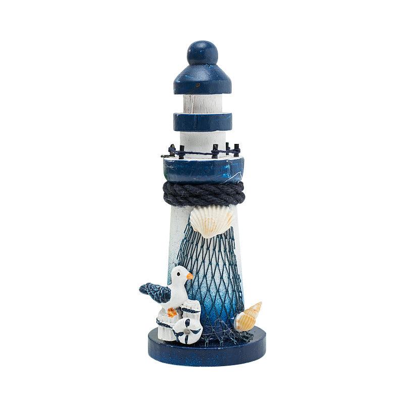 Nautical Wooden Marine Model Lighthouse Beach Light Net Shell Statue