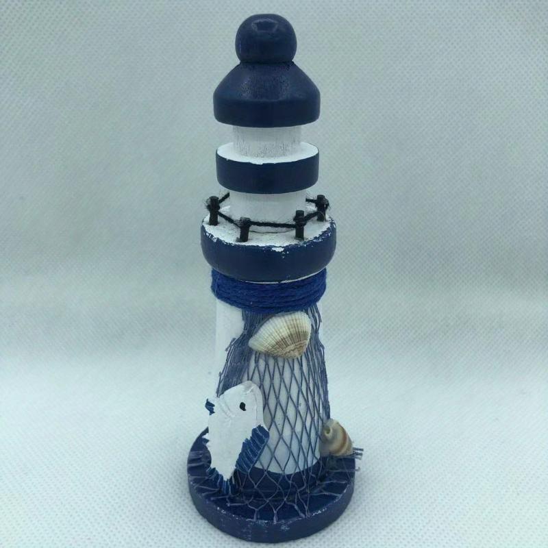 Nautical Wooden Marine Model Lighthouse Beach Light Net Shell Statue