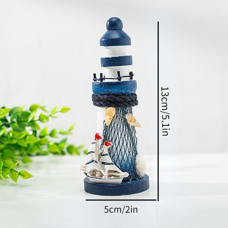 Nautical Wooden Marine Model Lighthouse Beach Light Net Shell Statue