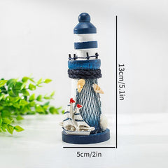 Nautical Wooden Marine Model Lighthouse Beach Light Net Shell Statue