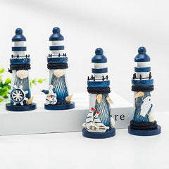 Nautical Wooden Marine Model Lighthouse Beach Light Net Shell Statue