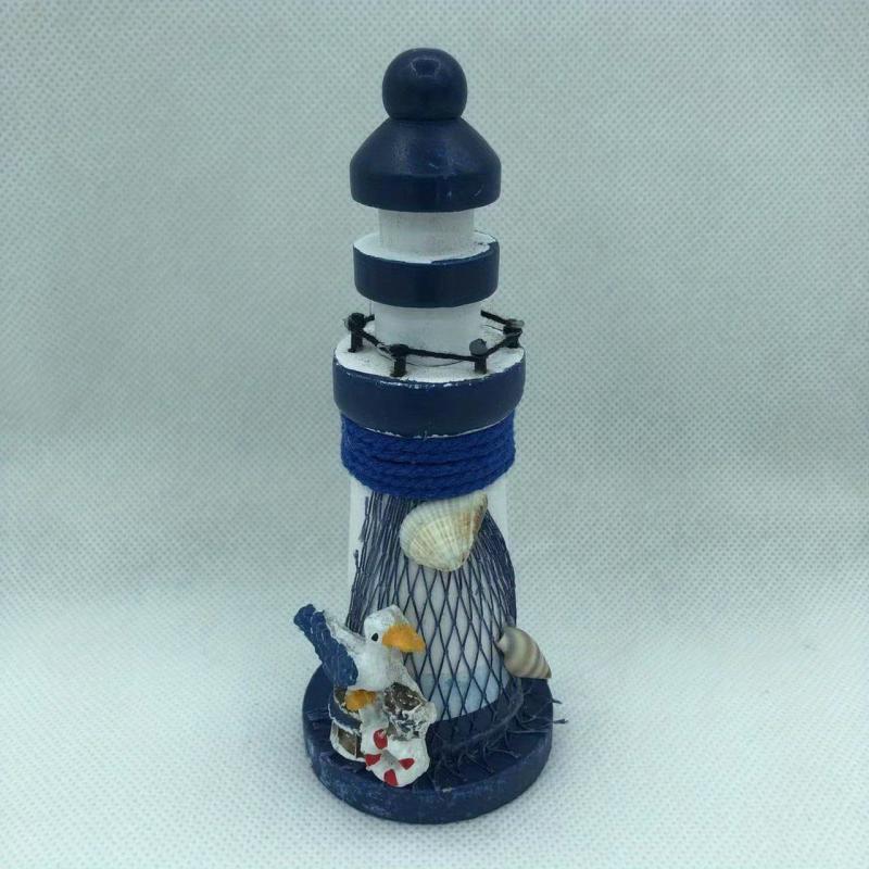 Nautical Wooden Marine Model Lighthouse Beach Light Net Shell Statue