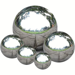 5pcs Stainless Steel Gazing Balls Reflective Hollow Ball Decor