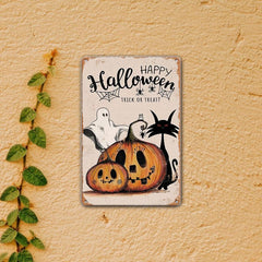 Vintage Metal Tin Sign Happy Halloween Trick Or Treat Pumpkin Tin Sign