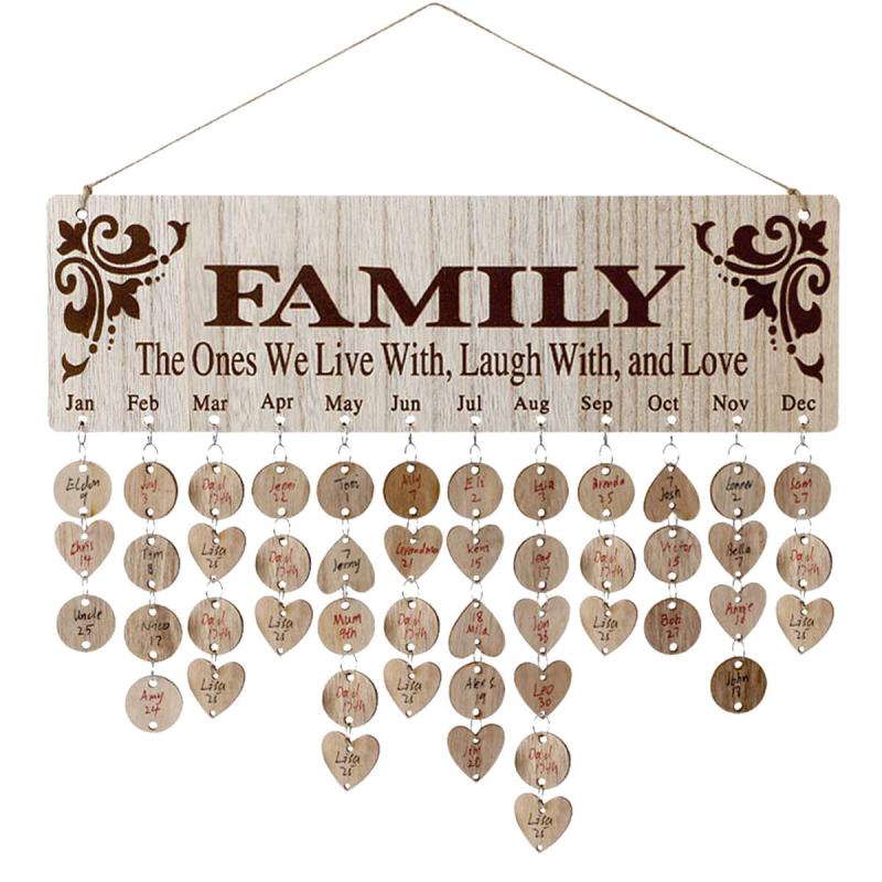 Family Birthday Board DIY Wooden Calendar, Wall Hanging Birthday Reminder Plaque