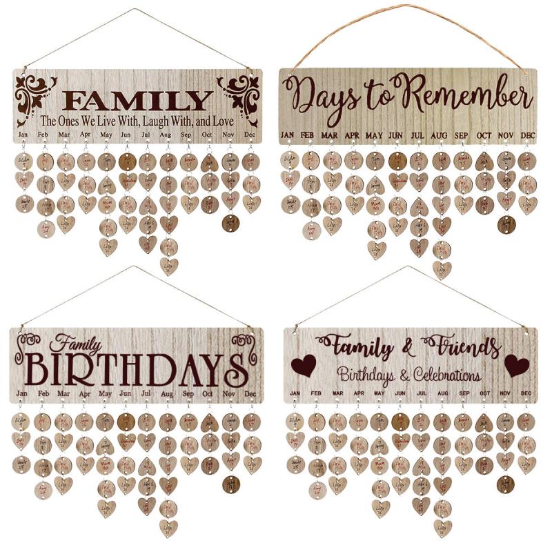 Family Birthday Board DIY Wooden Calendar, Wall Hanging Birthday Reminder Plaque