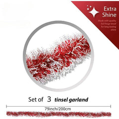 3pcs 6ft Christmas Red Frost Tinsel Garland Ceiling Hanging Decorations