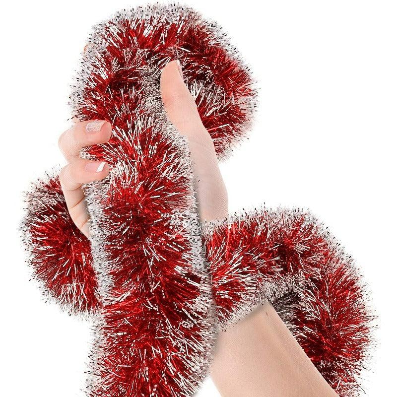 3pcs 6ft Christmas Red Frost Tinsel Garland Ceiling Hanging Decorations