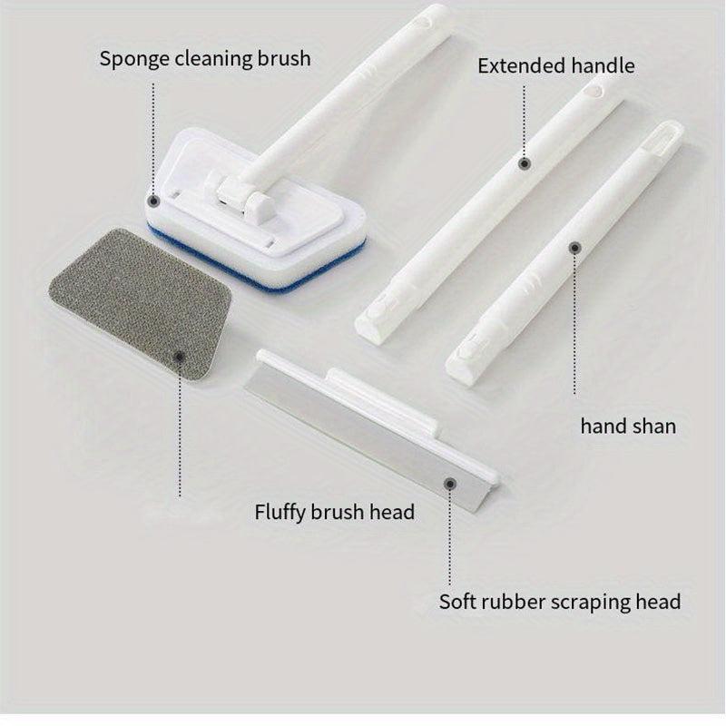3-In-1 Tub Tile Cleaning Brush w/ Scraper & 2 Replaceable Heads