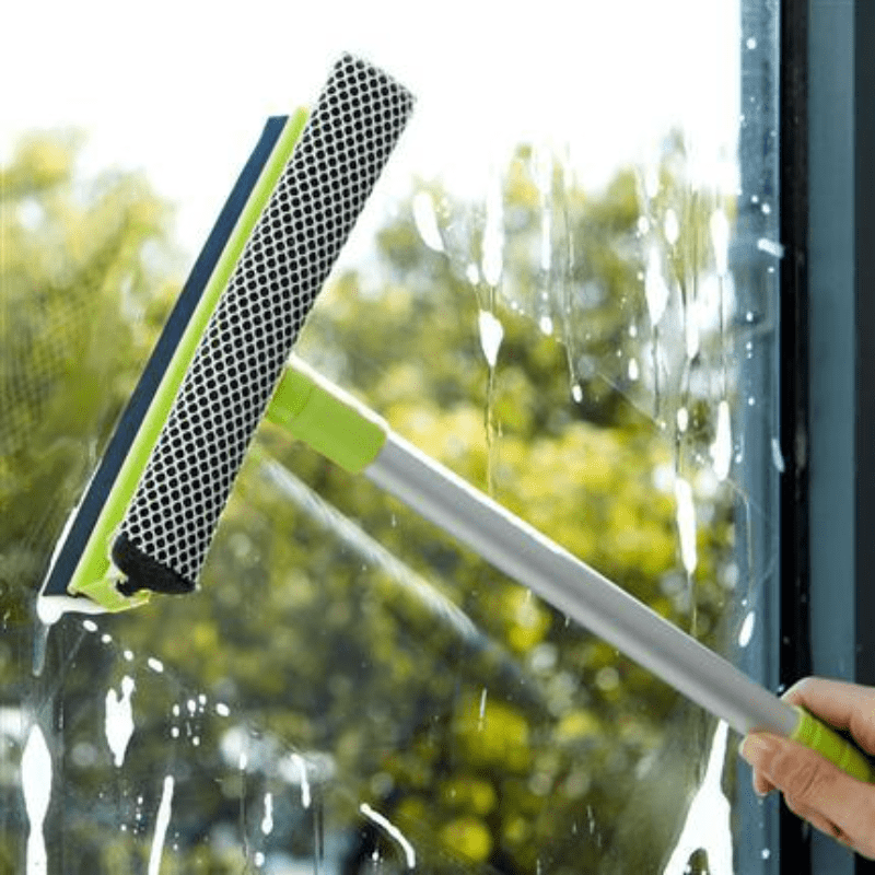 Double Sided Glass Cleaner with Extended Handle - Window Squeegee and Sponge Mop