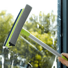 Double Sided Glass Cleaner with Extended Handle - Window Squeegee and Sponge Mop