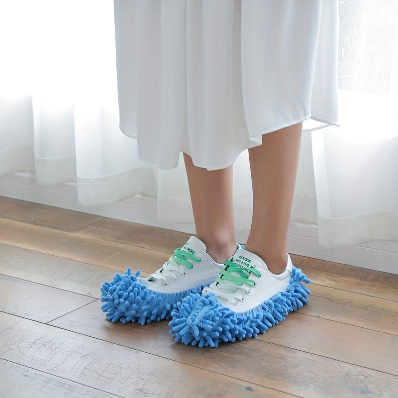 2 Chenille Lazy Mopping Slipper Covers Removable Washable & Absorbent