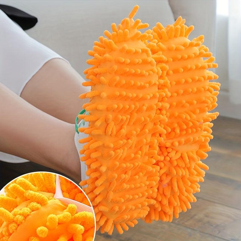 2 Chenille Lazy Mopping Slipper Covers Removable Washable & Absorbent