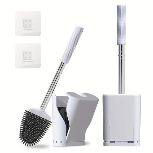 Compact Silicone Toilet Brush Set with Holder