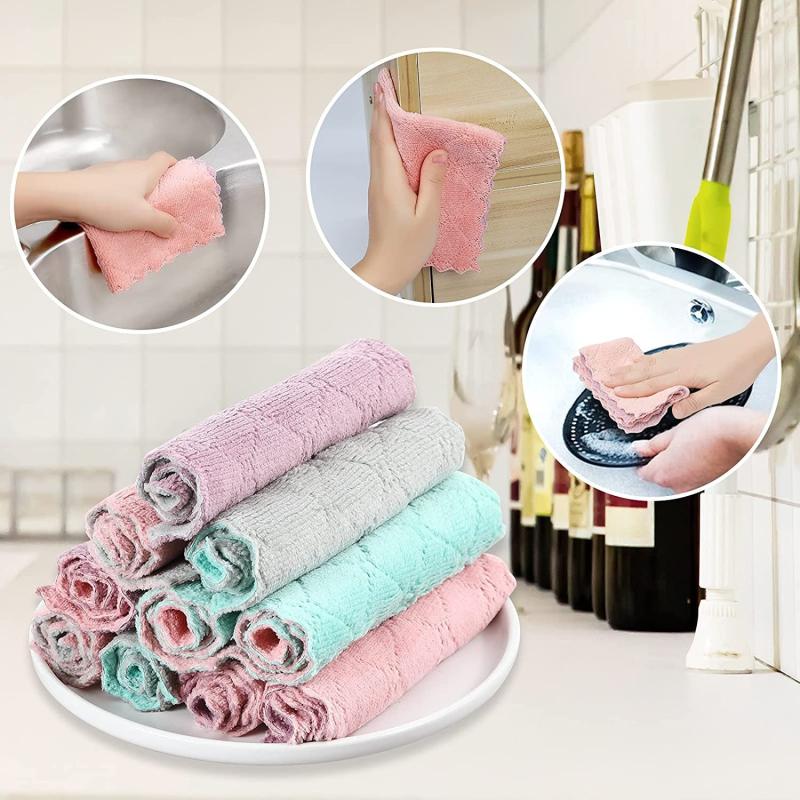 Microfiber Dish Cloths Double-sided Towels Soft Absorbent Strong Stain Removal