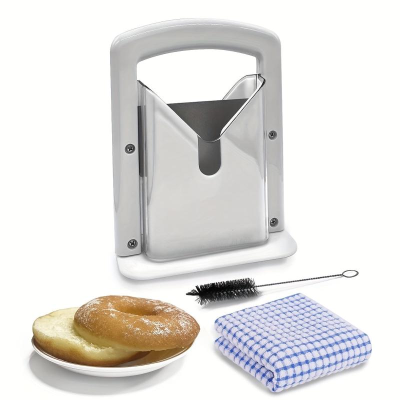 Stainless Steel Bagel Slicer with Safe Grip and Safety Shield