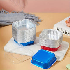 50pcs Square Disposable Desserts Flan Baking Cups Aluminum Foil Cupcake Cups