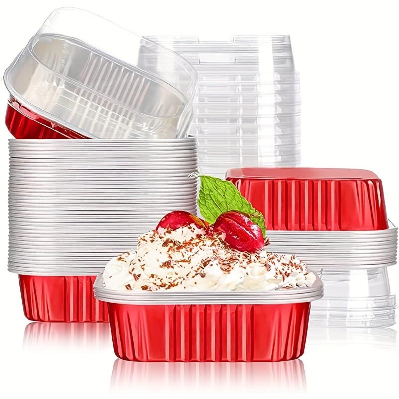 50pcs Square Disposable Desserts Flan Baking Cups Aluminum Foil Cupcake Cups