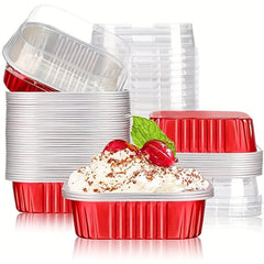 50pcs Square Disposable Desserts Flan Baking Cups Aluminum Foil Cupcake Cups