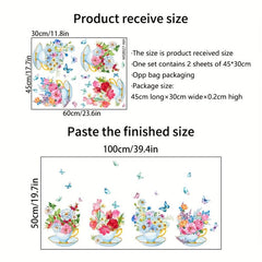 4pcs Pastoral Style Plant Flowers Butterfly Wall Stickers