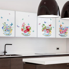 4pcs Pastoral Style Plant Flowers Butterfly Wall Stickers