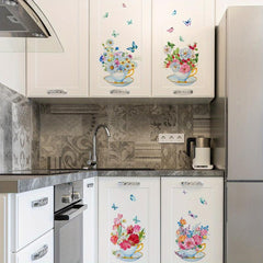 4pcs Pastoral Style Plant Flowers Butterfly Wall Stickers