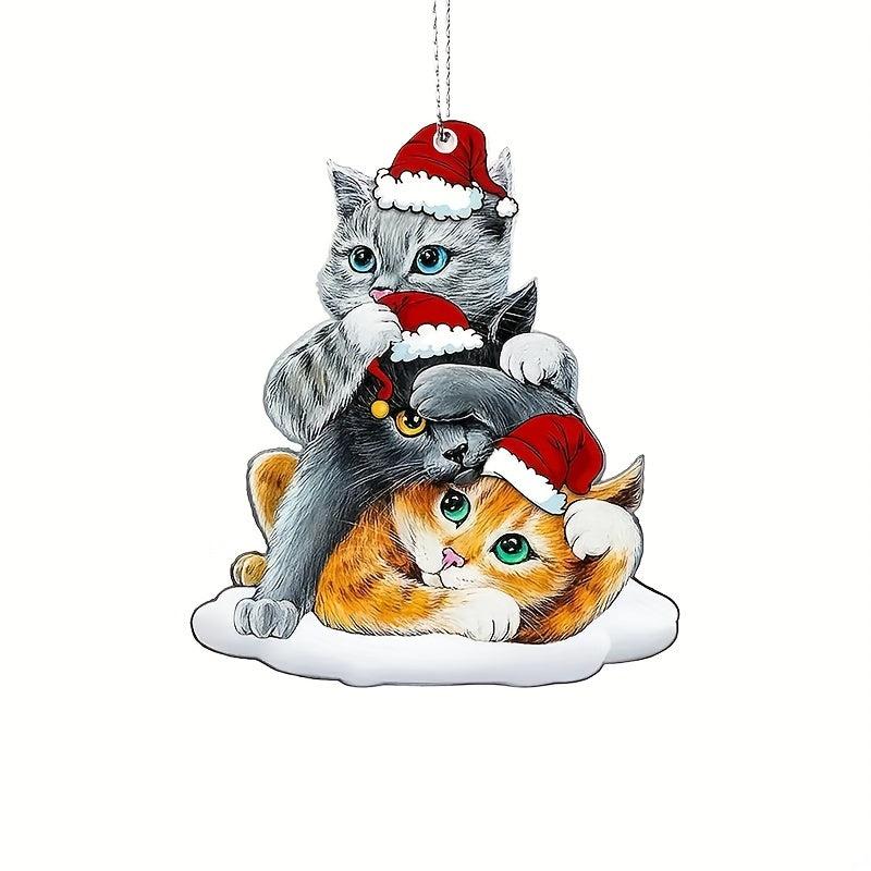 Acrylic Christmas Cat Hat Hanging Pendant Scene Decoration