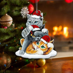 Acrylic Christmas Cat Hat Hanging Pendant Scene Decoration